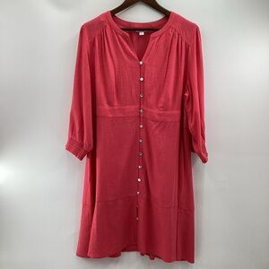 J. Jill Linen-blend Coral Button-Down Dress